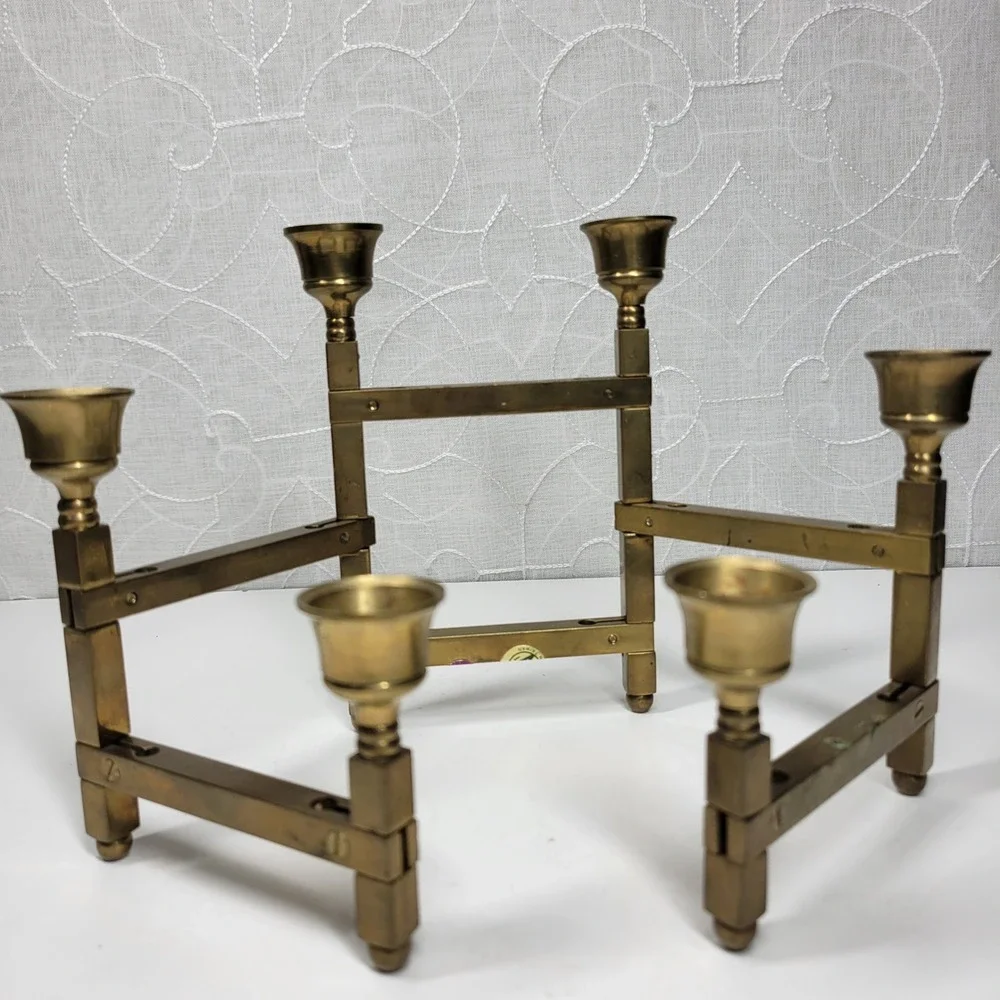 VTG Folding Brass Tapered Candle Holder Candelabra 6 Adjustable MCM Taiwan